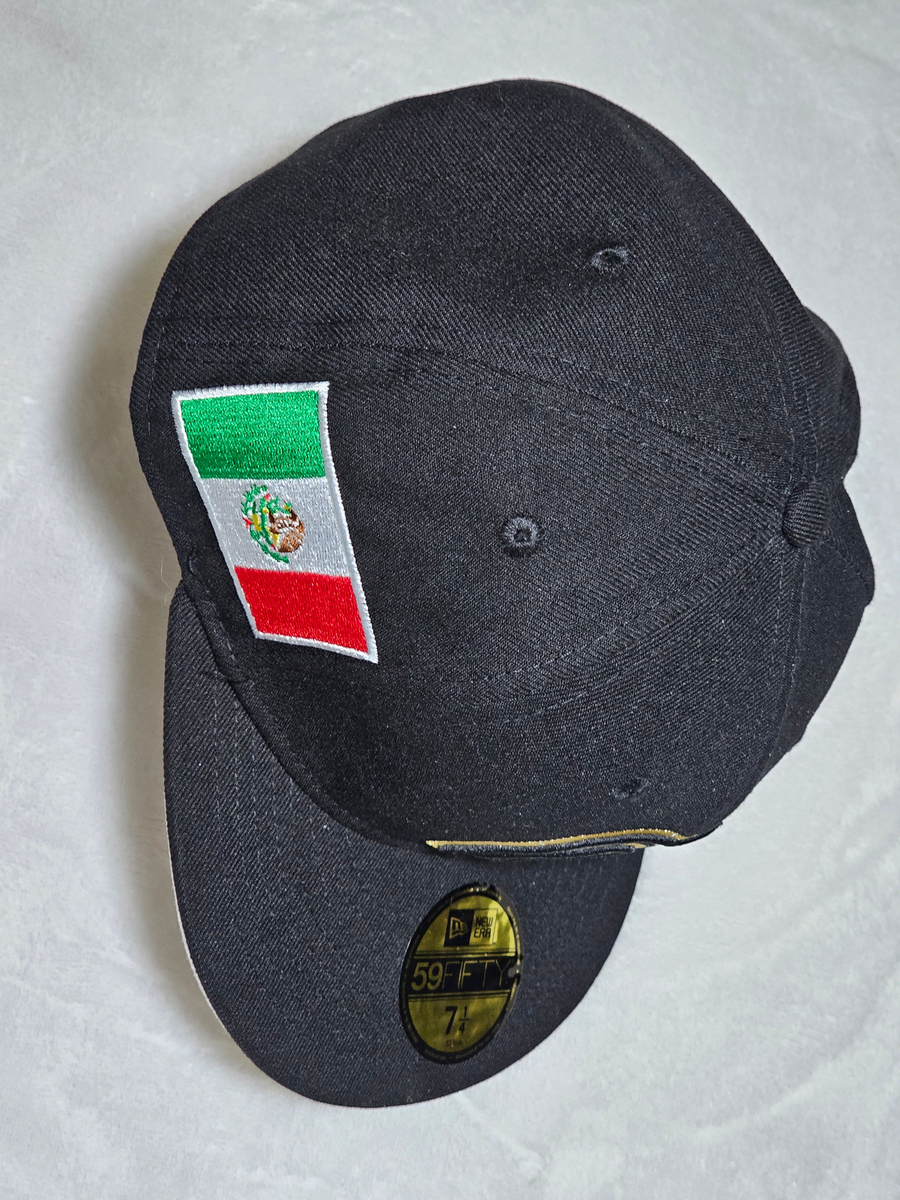 Mexico Snapback Hat Black Flat Bill Adjustable Cap Embroidered M Logo