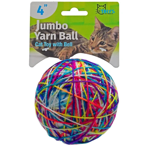 4" Jumbo Yarn Ball Pet Cat Toy with Bell (3 PACK)