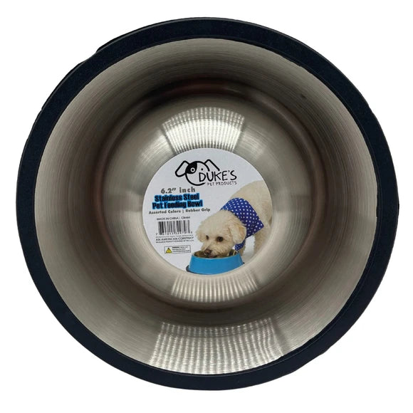 (2 pack) 6.2" Assorted Color Stainless Steel Pet Feeding Bowl with Rubber Bottom