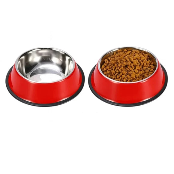(2 pack) 6.2" Assorted Color Stainless Steel Pet Feeding Bowl with Rubber Bottom