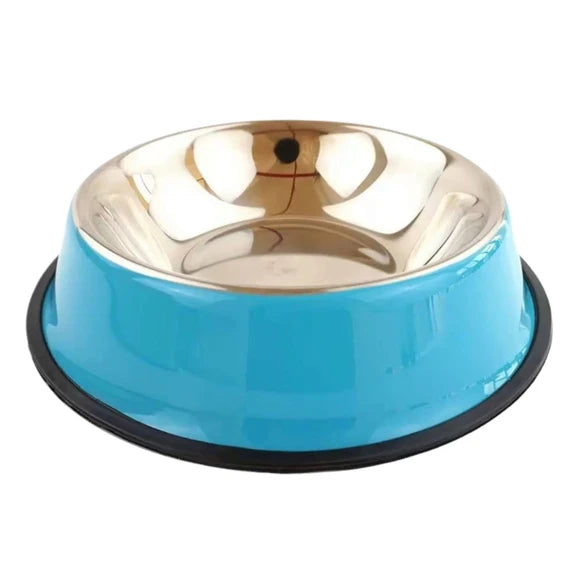 (2 pack) 6.2" Assorted Color Stainless Steel Pet Feeding Bowl with Rubber Bottom