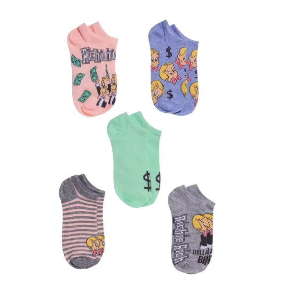 ONE 5 Pack Women's Pastel Colors Richie Rich No Show Socks- Size 9-11 5