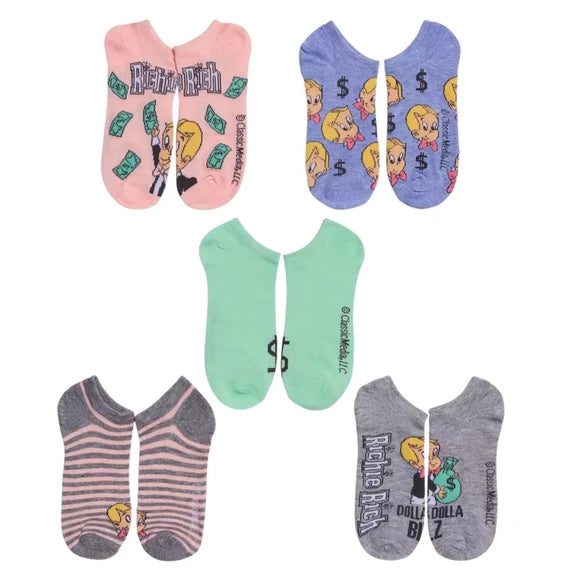 ONE 5 Pack Women's Pastel Colors Richie Rich No Show Socks- Size 9-11 5